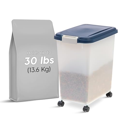 IRIS USA Dog Food Storage Container, Up to 30 lbs, Navy/Pearl, Made in USA - color: Navy/Pearl, size: 30 lbs