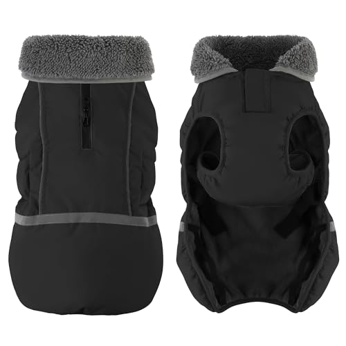 Dogcheer Warm Dog Coat, Waterproof Dog Jacket Christmas Puppy Winter Coat with Buckle, Reflective Adjustable Pet Snow Jacket Turtleneck Fleece Sweater for Small Medium Large Dogs - Black, M - color: Black, size: Medium