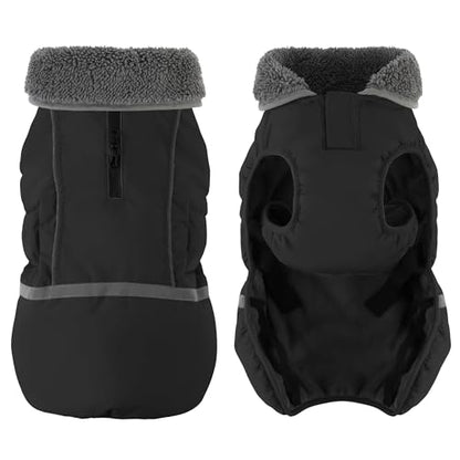 Dogcheer Warm Dog Coat, Waterproof Dog Jacket Christmas Puppy Winter Coat with Buckle, Reflective Adjustable Pet Snow Jacket Turtleneck Fleece Sweater for Small Medium Large Dogs - Black, M - color: Black, size: Medium