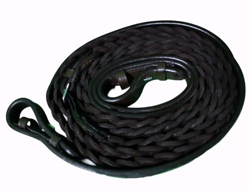 CHALLENGER 54" Full Horse English Braided Black Leather Reins 805LR01BK - color: Brown/Stainless