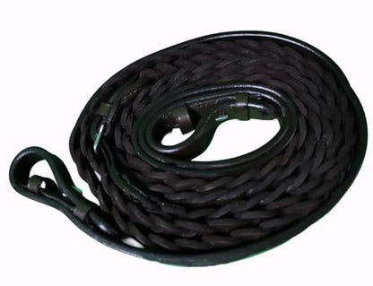 CHALLENGER 54" Full Horse English Braided Black Leather Reins 805LR01BK - color: Brown/Stainless