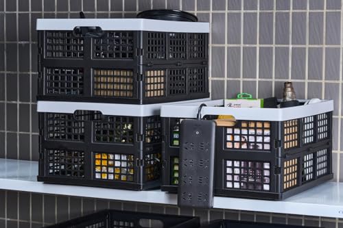 Aebeky 3-Pack Plastic Collapsible Storage Crates-30L,Foldable Plastic Crates for Storage (Black+Gray) - color: Black+Gray