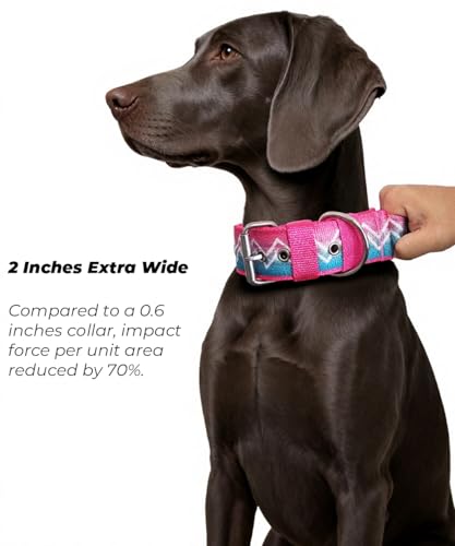 Dog Collar for Large Dogs,2 in Wide Heavy Duty,Pressure-Relief Padded, A-S - color: Pink Teal, size: S