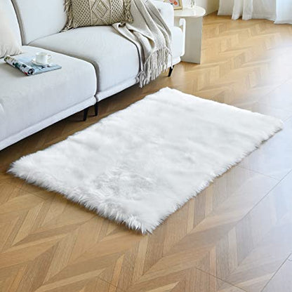 duduta White Faux Sheepskin Fur Rug 3x5 ft, Fluffy Carpet Rug - color: White, size: 3' x 5'