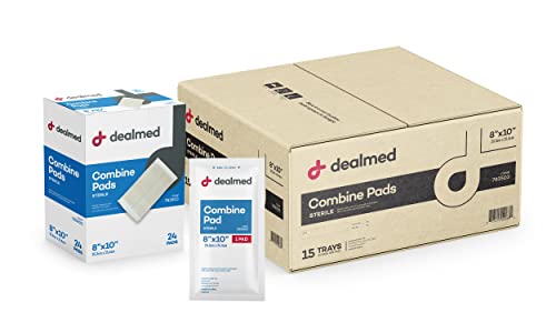 Dealmed Abdominal Combine Pads 8x10 in - Sterile Non Adherent - 360 Case | Non-Woven Fabric, Highly Absorbent Core, Sealed Edges, Individually Wrapped, For Heavy Drainage, Post-Op Care, 24 Trays - size: 8" x 10", style: Case Pack
