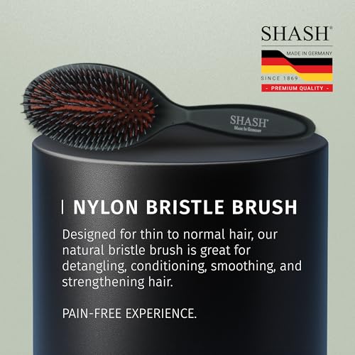 SHASH Since 1869 Hand Made In Germany - Nylon, 100% First Cut Boar Bristle Brush Suitable For Normal to Thick Hair - Gently Detangles, No Pulling or Split Ends - Softens Improves Texture, (Medium) - size: Medium