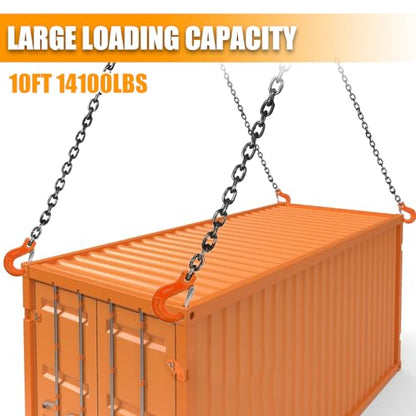 4 Chain Lifting Sling with Hooks 10Ft x5/16 inch 14000lbs 6.4 Ton for 4 Way Chain Lift