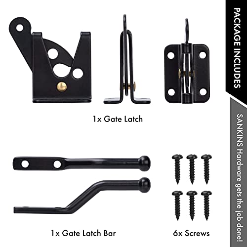 Self Locking Gate Latch for Wooden Fence, Gravity Lever Latch, 2pcs | Automatic vinyl gate latch heavy duty, black fence latch door latch for Pool/Garden/Shed, gravity latch for gate, Steel - size: Normal