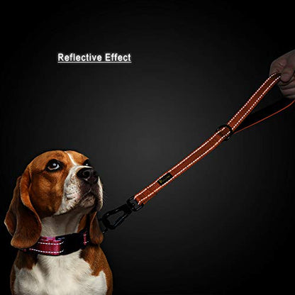 PLUTUS PET Short Training Dog Leash with Padded Handle for Medium Large Big Dogs,18 Inch Heavy Duty Strong Traffic Dog Leash with Carabiner Clip for Climbing Walking or Guiding Blind（18”，Orange | Reflective, Heavy Duty Strong Nylon, Traffic Leash with Car