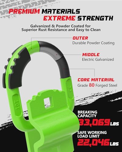 D-Ring Tie Down Anchors with Rubber Isolators, 4 Pack Heavy Duty 10 Ton Capacity Carbon Steel, Bolt-On with Mounting Hardware, Zinc & Powder Coated for Trailer, Truck, Pickup, Garage-Green - color: Green