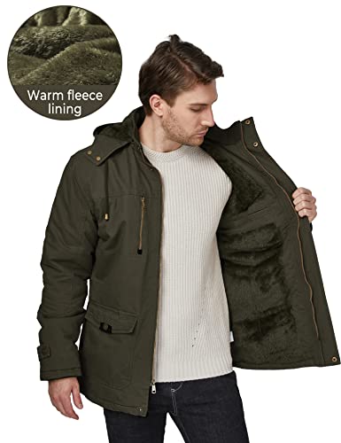WenVen Men's Winter Thicken Fleece Cotton Military Parka Jacket Warm Coat - color: Army Green, size: Medium