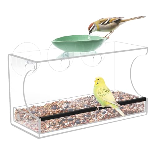 Kool Krafts Window Bird Feeder Kit for Kids & Families – Includes 1 lb USA Made Bird Food, 24-Page Educational Bird Guide Booklet, Removable Tray & Water Cup