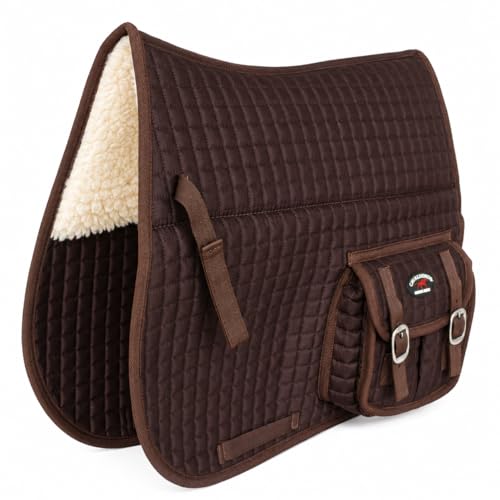 CHALLENGER Horse English Quilted Fleece Padded Dressage Saddle Pad with Pockets 72121-124 - color: Brown, size: 23" Spine x 22" Drop