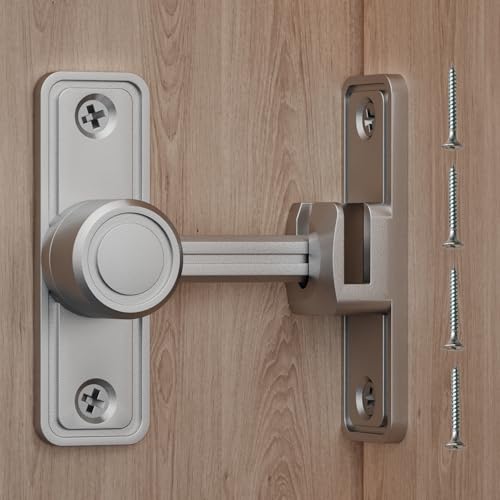Barn Door Privacy Latch, 90°/180° Swing Slide Lock, Zinc-Alloy, Adhesive or Screw Mount, Interior Use for Bathroom/Bedroom/Closet/Shed, Includes Screws & Glue - Silver - color: Silver
