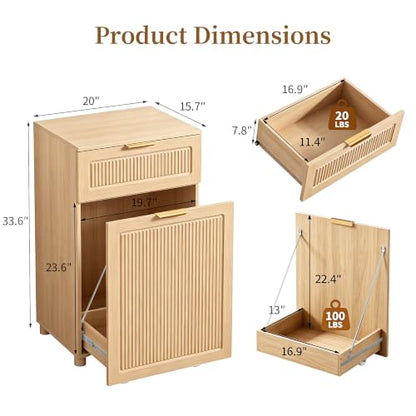 Freestanding Pull Out Trash Can Cabinet with Drawer & Side Hooks,Pet Proof Hidden Waste Bin Storage Cabinet Fits 7 10 13 Gallon Trash Cans for Kitchen Laundry Room Bathroom (Trash Can Cabinet - Oak) - color: Trash Can Cabinet - Oak