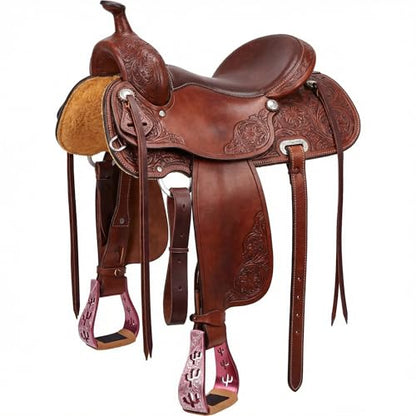 CHALLENGER Horse Western 5" Slanted Offset Angled Cactus Engraved Aluminum Show Stirrups 51243 - color: Pink Cactus
