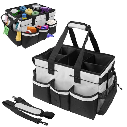 ZKOO Large Cleaning Caddy Bag with Handle, Built-in Sturdy Support Board, Adjustable Shoulder Strap, Multi-compartment Design Cleaning Supply Tote for Cleaners & Housekeepers (White) - color: White