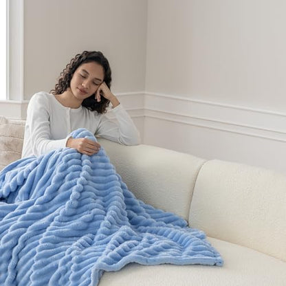 Berkshire Ribbed VelvetLoft® Throw – 330gsm Medium Weight Plush, Extra Soft & Warm Plush Throw Blanket for Bedroom, Couch, Travel – Durable & Easy Care(Blue Moment, Throw Size 50" x 60") - color: Blue Moment, size: Throw (50 in x 60 in)