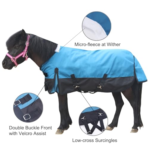 1200D Mini Horse/Pony Blanket 0g No-Fill Waterproof Turnout Sheet - color: Peacock Blue, size: 51"