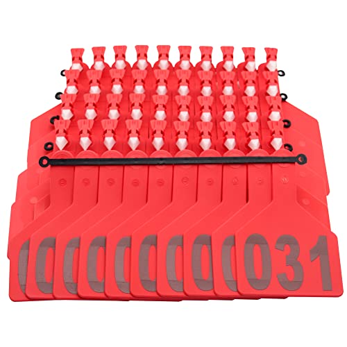 One-Piece Cattle Ear Tags 051-100 Number TPU Large Size Animal Identification Tags Cattle Livestock Ear Tags for Cows Hogs Sheep Tagging Farm Animal Supply (051-100, Red) - color: Red