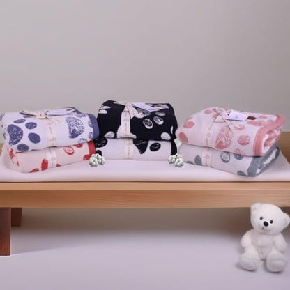 Small Pet Blanket - 100% Organic Cotton, Double Layer Plush Sherpa, Soft Plush, Blue Paw Jacquard Knit, 30"x40", Small Dog Blanket, Ideal Cat Blanket - Soft and Warm - color: Blue