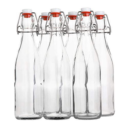 AYL Flip Top Glass Bottle [16 fl. oz./Pack of 6]– Swing Top Brewing Bottle with Stopper for Beverages, Oil, Vinegar, Kombucha, Beer, Water, Soda, Kefir – Airtight Lid & Leak Proof Cap – Clear - size: 16