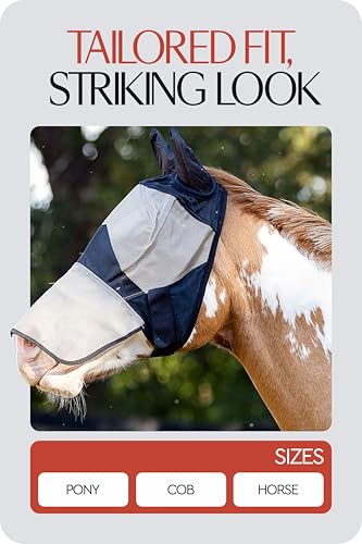 HORZE Horse Fly Mask with Nose Cover, Soft Micro Mesh Full Face Design
