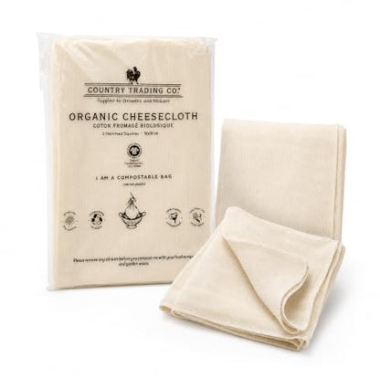 Country Trading Co. Organic Cheesecloth, Grade 120 Extra-Fine Weave, 2 Hemmed Squares, GOTS Certified Unbleached Cotton, Reusable Straining Cloth for Cheese, Nut Milk, Yogurt & Kombucha - size: 2.8 sq ft (2pcs)