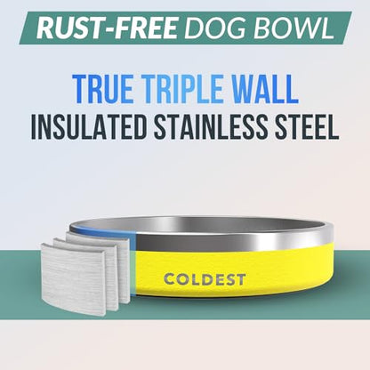 Coldest Dog Bowl - Anti Rust Metal, Non Slip, 3 Layers Insulated Stainless Steel Dog Bowls - Spill Proof & Heavy Duty - Water Bowl for Dogs, Cats & Pets, Dish Washer Safe (21 oz, Solar Yellow) - color: Solar Yellow, size: 21 oz