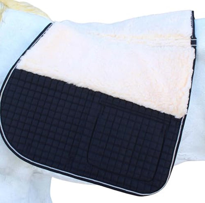 CHALLENGER Horse English Quilted Fleece Padded Dressage Saddle Pad with Pockets 72121-124 - color: Black, size: 23" Spine x 22" Drop