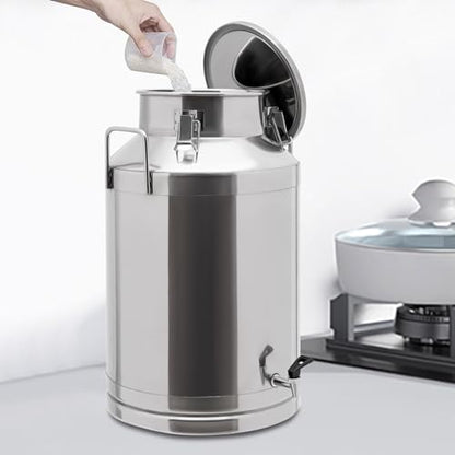 Stainless Steel Milk Can, 60 Liter Seamless Milk Jug Wine Pail Bucket with Spigot 15.85 Gallon Anti-Leak Liquid Storage Container Milk Pail with Sealed Lid for Milk and Wine (60L with Spigot) - size: 60L with Spigot