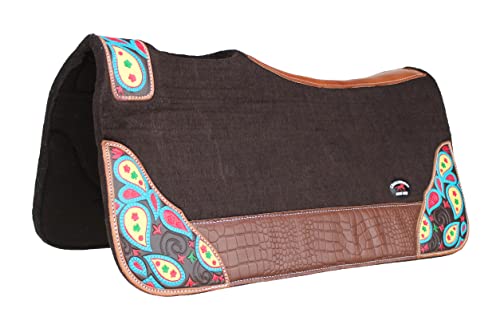 CHALLENGER Horse 32" x 30" Western Contoured Wool Felt Therapeutic Saddle Pad Black 39219 - color: Brown Paisley
