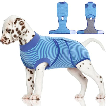 FUAMEY Recovery Suit for Dogs After Surgery,Soft Breathable Dog Bodysuit - color: Navy Blue Stripes, size: Xs(back:8.3-11.4in,wt:4-7lbs)