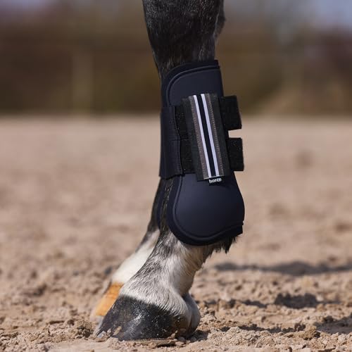 Horze Adepto Open Front Tendon Boots | Durable Shell with Neoprene Lining - Dark Navy - Cob - color: Dark Navy, size: Cob