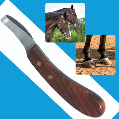 7 Inch Swiss Hoof Knife Double Edged – Stainless Steel Curved Blade Farrier Tool with Round Wooden Grip, Multipurpose Hoof Trimming Knife for Livestock. (Oval Hoof Knife) - style: Oval Hoof Knife