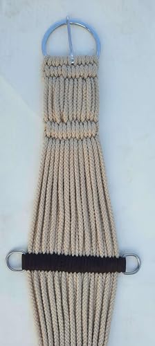 Horse Western 25 Strand Double Weave Mohair Roper Girth- Breathable Saddle Girth with Stainless Steel Buckles - color: Beige