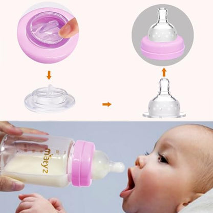 Matyz 4-Pack Breast Milk Collection Bottles (Pink, 6 Oz Each) - No BPA Glass Milk Storage Bottles with Lids - Suitable for Philips Avent & Medela Spectra Pumps - color: [Pack of 4] Pink Lid - 6 Ounce Clear Borosilicate GLASS Bottle