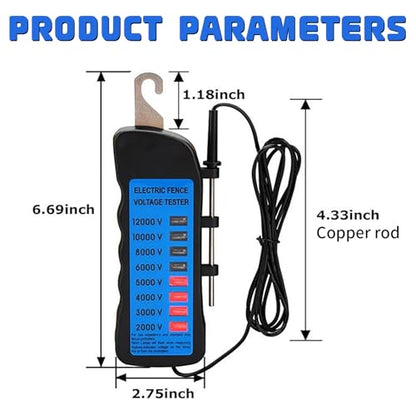Electric Fence Voltage Tester, 12KV Digital Electric Fence Tester, Handheld Electric Fence Fault Finder, Farms Fault Troubleshooter with 8 Neon Indicator Lights