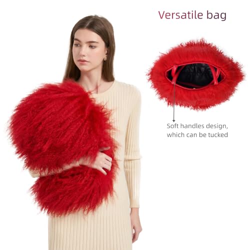Women Luxury Real Curly Mongolian Lamb Fur Purse - color: Red