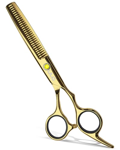 Hair Thinning Scissors Cutting Teeth Shears Professional Barber ULG Hairdressing Texturizing Salon Razor Edge Scissor Japanese Stainless Steel with Detachable Finger Ring 6.5 inch, Gold - color: Gold