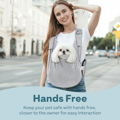 Supet Dog Sling Carrier for Small Pet, 95% Cotton Adjustable Front Backpack | Hands-Free Anti-Anxiety Chest Pouch, Reduces Back & Neck Pain Soft Bag, Fit Small Dogs, Cats, Puppy (Grey Regular 0-7Lbs) - color: Grey, size: Plus (5-12 LBS)