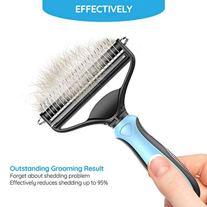 Dog Brush and Cat Brush – 2 Sided Pet Grooming Tool for Deshedding, Mats & Tangles Removing – No More Nasty Shedding and Flying Hair