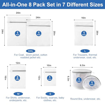 8 Pack Mesh Laundry Bags for Delicates, Laundry Bags Mesh Wash Bags in 7 Sizes (Include Bra and Lingerie Wash Bags), Lingerie Bags for Washing Delicates, Garment Bag for Washing Machine - style: Ulimate
