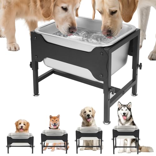 YUEPET Outdoor Elevated Dog Water Bowl, 3 Gallon Bowl for Large Dogs | 4 Heights Adjustable, 3 Gal Extra Large Stainless Steel Bowl, Raised Dog Water Bowl with Stand, Food and Water Use - size: 3 Gallon