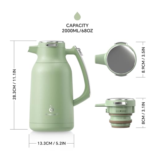 IDEUS Thermal Coffee Carafe 68oz, Beverage Dispenser Avocado | Stainless Steel Double Wall Vacuum Insulation Creamer Pitcher Water Jug Coffee Server, Coffee Carafe for Keeping Hot and Cold - color: Avocado, size: 68 Ounces