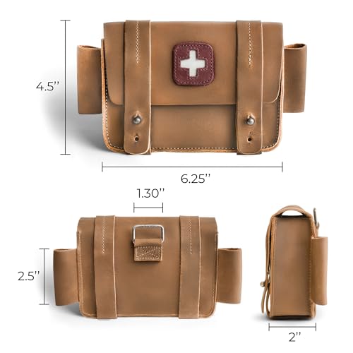 Hide & Drink, Empty First Aid Bag, Mini Medical Storage Pouch, Rectangular Bag for Survival Kit, Full Grain Leather, Handmade - color: Single Malt Mahogany