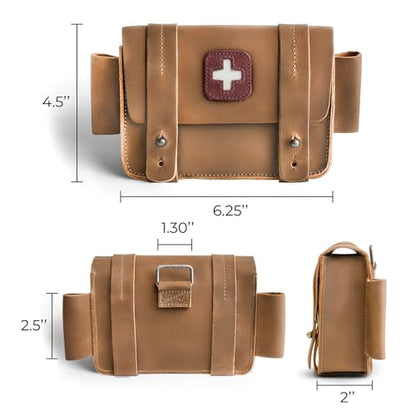 Hide & Drink, Empty First Aid Bag, Mini Medical Storage Pouch, Rectangular Bag for Survival Kit, Full Grain Leather, Handmade - color: Single Malt Mahogany