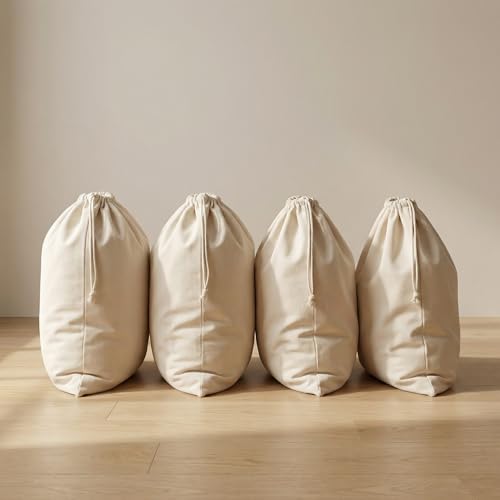 Urban Villa Laundry Bags 4-Pack 28”x36" Extra-Large Cotton Canvas Heavy Duty Washable Durable Travel Laundry Sacks with Drawstring Closure Reusable Hamper Liners for Dirty Clothes Delicates & Lingerie