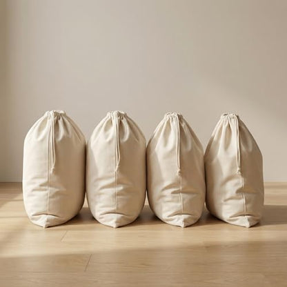 Urban Villa Laundry Bags 4-Pack 28”x36" Extra-Large Cotton Canvas Heavy Duty Washable Durable Travel Laundry Sacks with Drawstring Closure Reusable Hamper Liners for Dirty Clothes Delicates & Lingerie