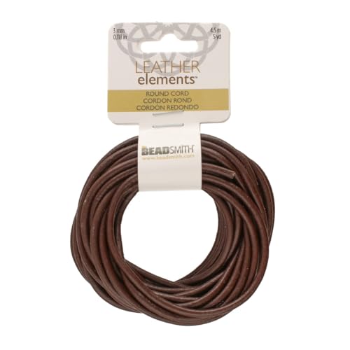 The Beadsmith Leather Cord – Brown – 3mm Spool – 5 Yards/4.5 Meters – Indian Leather Thong Ideal for Braiding, Beading, Necklaces, Fine Lacing, Hair Accessories & DIY Jewelry Making - size: 3mm, style: Brown – 5 Yards
